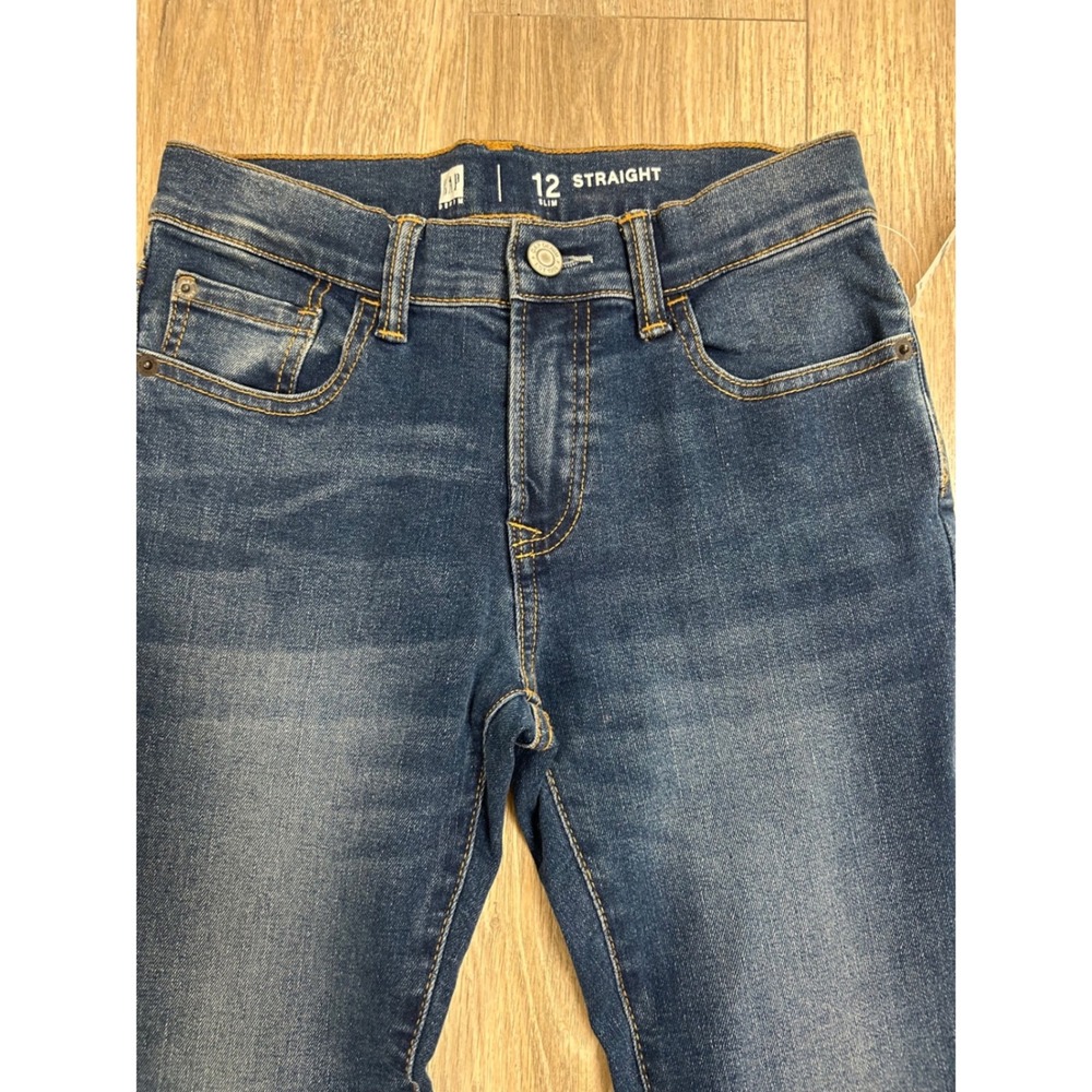 Gap Kids Boys Straight Leg Jeans Size 12 Slim Blue Denim Adjustable Waist NEW - Picture 2 of 7